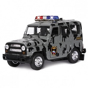 Машина металлическая инерционная - УАЗ - ОМОН с сиреной и мигалками (Технопарк, 31514-15sim)