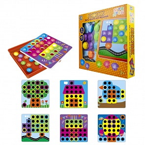 Мозаика для малышей Игродром - Кнопик, 41 кнопка, 6 трафаретов (1Toy, Т16700)