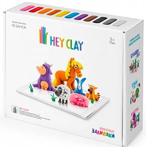 Легкий пластилин для лепки Залипаки - Животные, 18 банок (Hey Clay)