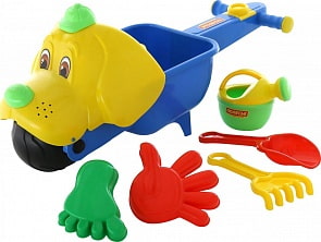 Набор №341: тачка - Малыш Бим, совок №10, грабли №10, 2 формочки, лейка малая №4 (Полесье, 35714)