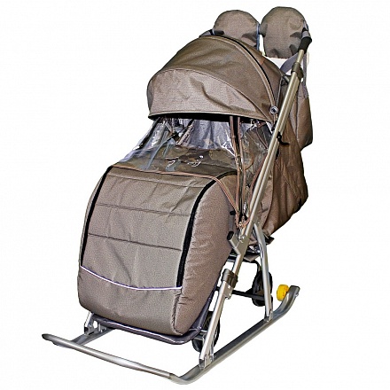 Санки-коляска Snow Galaxy Kids-3-2-С - Бронза на больших колесах, сумка и варежки 