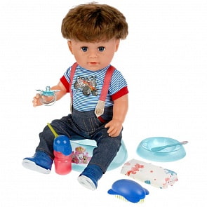 Интерактивная кукла – Мишенька, пьет, писает, плачет, с аксессуарами, 45 см (Карапуз, Y45BRBB-35580)