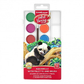 Краски акварельные ArtBerry, 12 цветов с УФ защитой яркости, с палитрой и кистью (Erich Krause, 41726EK)