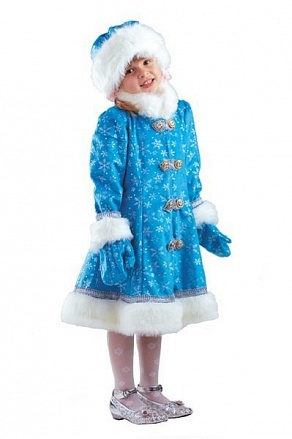 Карнавальный костюм для девочек – Снегурочка плюш, пальто, шапка и рукавицы, размер 122-64 