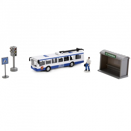 Игровой набор – Троллейбус с остановкой и аксессуарами, 16,5 см 