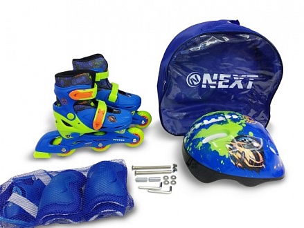 Ролики раздвижные, пластиковая рама, 608z, колеса ПВХ, размер 31-34 с набором защиты, шлем в рюкзаке 