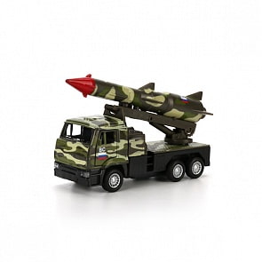 Металлическая инерционная машина – Камаз, ракета, 12 см, открывающиеся двери, зеленый камуфляж (Технопарк, SB-16-69-A-WBsim)