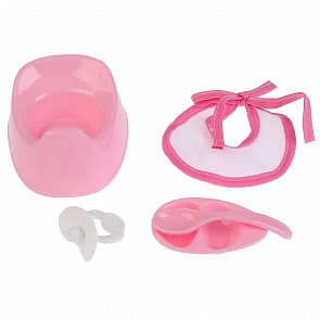 Набор для пупса 5 предметов: горшок, слюнявчик, соска, тарелка, ложка (Карапуз, B1716194-RU)