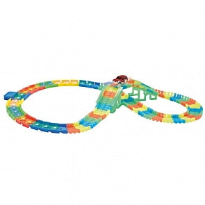 Гибкий трек LED со светодиодными лампами, 152 детали, мост, 1 машинка с 3 лампами (1toy, Т16192)