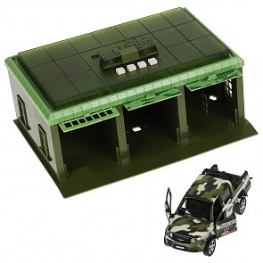 Военная база с машиной UAZ Pickup 22 см свет-звук пластиковая (Технопарк, GARAGE-22SL1XCAR-MIL)