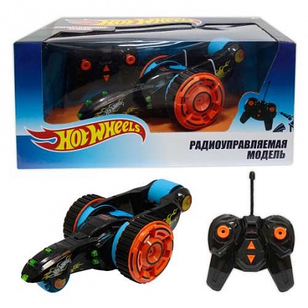 Трюковая трёхколёсная машина-перевёртыш Hot Wheels на радиоуправлении, 27MHz, вращение на 360°, со светом, c АКБ, чёрная 