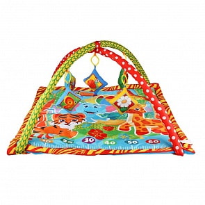 Детский игровой коврик-ростомер – Животные, с мягкими игрушками-пищалками на подвеске (Умка, B1387963-R-J)