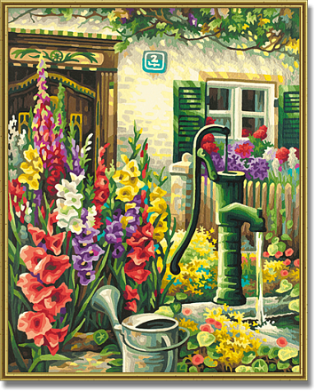 Картина Цветник у дома, 40х50см 