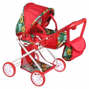 Коляска металлическая с 4 резиновыми колесами 14 см, корзинка, сумка и переноска (Карапуз, 63HJ-20-C3)