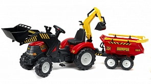 Трактор-экскаватор педальный с прицепом, красный, 225 см. (FALK 1002WH)