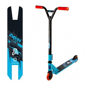 Самокат для трюков Zyklon 2-х колесный голубой, алюминий комби, PU колеса 100 мм, ручки TPR, ABEC-7 (Topgear, Т17030)