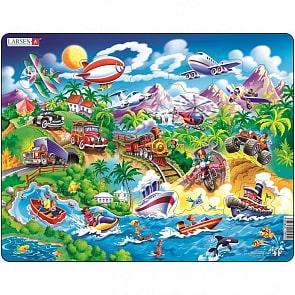 Пазл - Машины, корабли, поезда, самолеты, 18 деталей (Larsen, NM7)