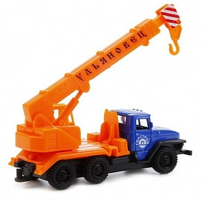 Металлическая инерционная машина - Урал-кран, синяя кабина 12 см, открываются двери (Технопарк, SB-16-54-A-WB)