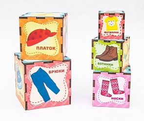 Сортер-пирамидка деревянный Одежда, 5 кубиков (Woodland, 098116)