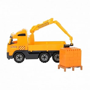 Автомобиль-кран с манипулятором Volvo и конструктор супер-микс, 30 элементов на поддоне (Полесье, 8800)
