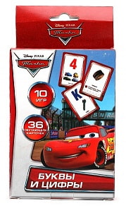 Карточки развивающие из серии «Тачки Дисней» – Учим алфавит и цифры, 36 карточек (Умка, 4690590086285sim)