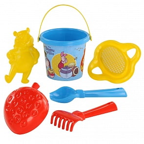 Набор Disney - Винни и его друзья №3: ведро малое с наклейкой, ситечко-цветок, совок №2, грабельки №2, 2 формочки (Полесье, 66459)