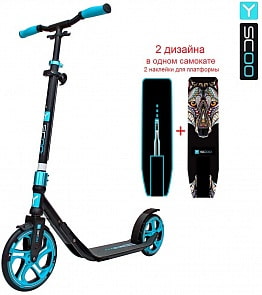 Самокат Y-Scoo RT 215 One&One, aqua, 2 дизайна в 1 самокате (Y-Scoo, 6402RT)