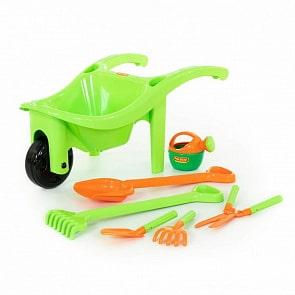 Набор №607: Тачка №3, лопата большая, грабли большие, совок №29, грабельки №25, секатор, лейка малая №4 (Полесье, 63243) (ассортимент)