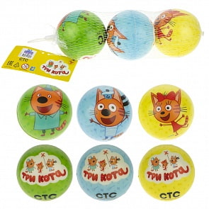 Мячики PU с принтом - Три Кота, 7,5 см, 3 штуки (1toy, Т17579)