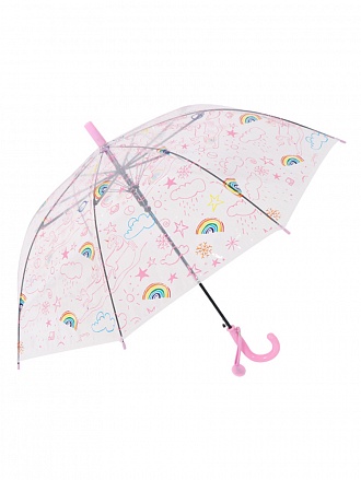 Зонт-трость Небесный Единорог прозрачный купол розовый 