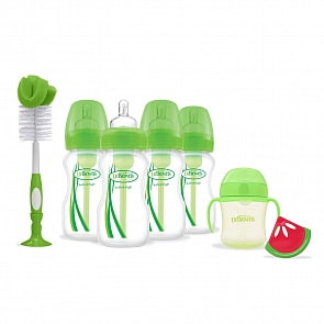 Набор из 4 противоколиковых бутылочек с широким горлышком, 270 мл, чашка-поильник, зеленый (DrBrowns, AC075)
