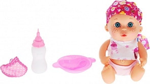 Пупс Веснушкин c бутылочкой, тарелочкой, ложечкой и слюнявчиком (1toy, Т10575)
