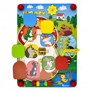 Развивающая доска - бизиборд Теремок, размер 35 х 25 х 5,5 см. (Алатойс, ББ401) Развивающая доска - бизиборд Теремок, размер 35 х 25 х 5,5 см. (Алатойс, ББ401)