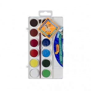 Акварель, диаметр 2,2 см, 12 цветов с кистью (Jovi, 800/12)