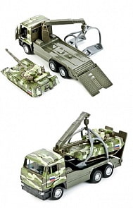 Металлическая инерционная модель – КамАЗ эвакуатор и танк Т-90, 12 и 7,5 см (Технопарк, SB-17-24-D-WBsim)