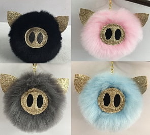 Свинка пушистая на брелоке, 4 цвета, 10 см. в диаметре (ABtoys, M107)