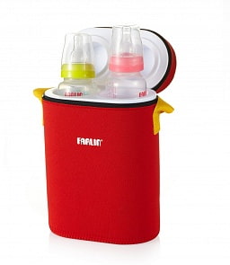 Термосумка для бутылочек на 2 бутылочки, красный текстиль (Farlin, BF-225_красная)