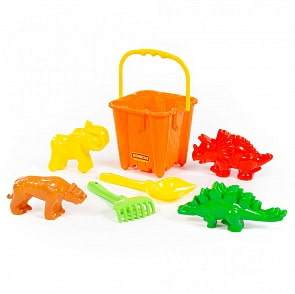 Набор №551: ведро-замок большое №2, лопатка №5, грабельки №5, 4 формочки (Полесье, 57204)