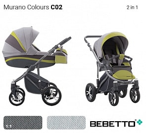 Детская коляска Bebetto Murano Colours  2 в 1 шасси матовый графит/GRM C02 (Bebetto, WB152_C02)
