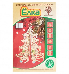 Сборная деревянная модель - Новогодняя елка с цветными игрушками (Wooden Toys, 80044)