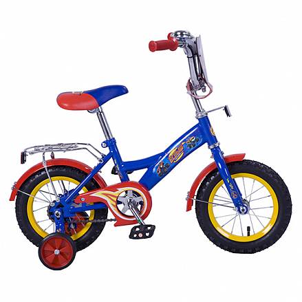 Велосипед детский с дизайном Вспыш, колеса 12", GW-стальная рама, щиток на руле, багажник, страховочные колеса, цвет – сине-красный 