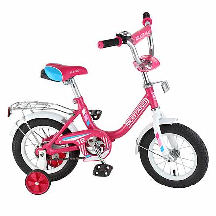 Велосипед детский Mustang, колеса 12", G -стальная рама, багажник, страховочные колеса, звонок, цвет – розово-белый 