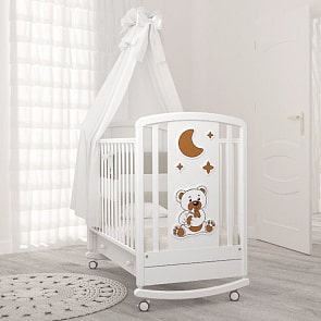 Кровать детская Angela Bella К-2002-30 Жаклин декор Мишка с соской, белый (Angela Bella, AB-К-2002-30_белый)