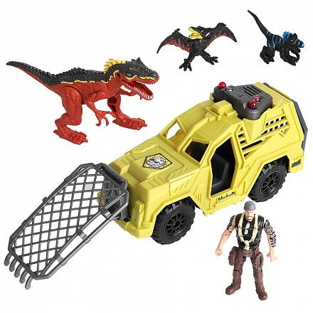 Игровой набор: Охотник на динозавра на джипе, с джипом и аксессуарами 