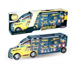 Автовоз с металлическими машинками и дорожными знаками (Junfa Toys, LA-015A)