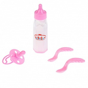 Набор для пупса 4 предмета: бутылочка, соска, ложки на блистере (Карапуз, B1515004-1-RU)