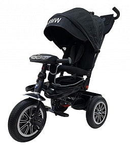 Велосипед 3 колесный – BMW, цвет черный, надувные колеса 12 и 10 дюйм, светомузыкальная панель (BMW, BMW-5M-N1210-BLACK)