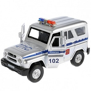 Машина металлическая инерционная UAZ Hunter – Полиция, 12 см, свет, звук, открываются двери (Технопарк, HUNTER-P-SL)