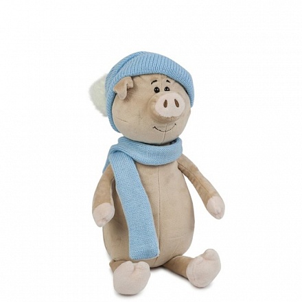 Мягкая игрушка - Кабан Вася в шапке и шарфе, 22 см. 