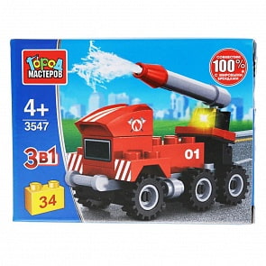 Конструктор Пожарная служба: машина 3в1, 34 детали (Город мастеров, 3547-JM)